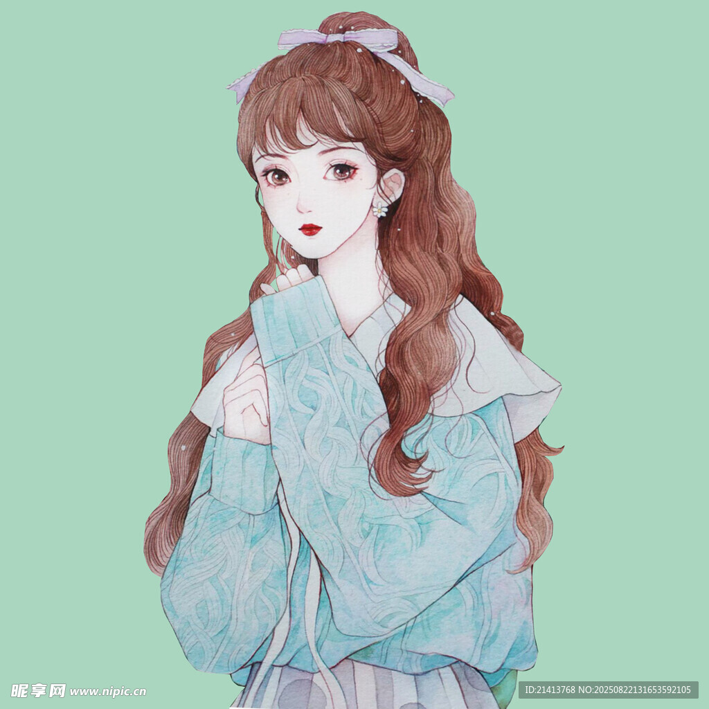 甜美卷发少女清新装扮