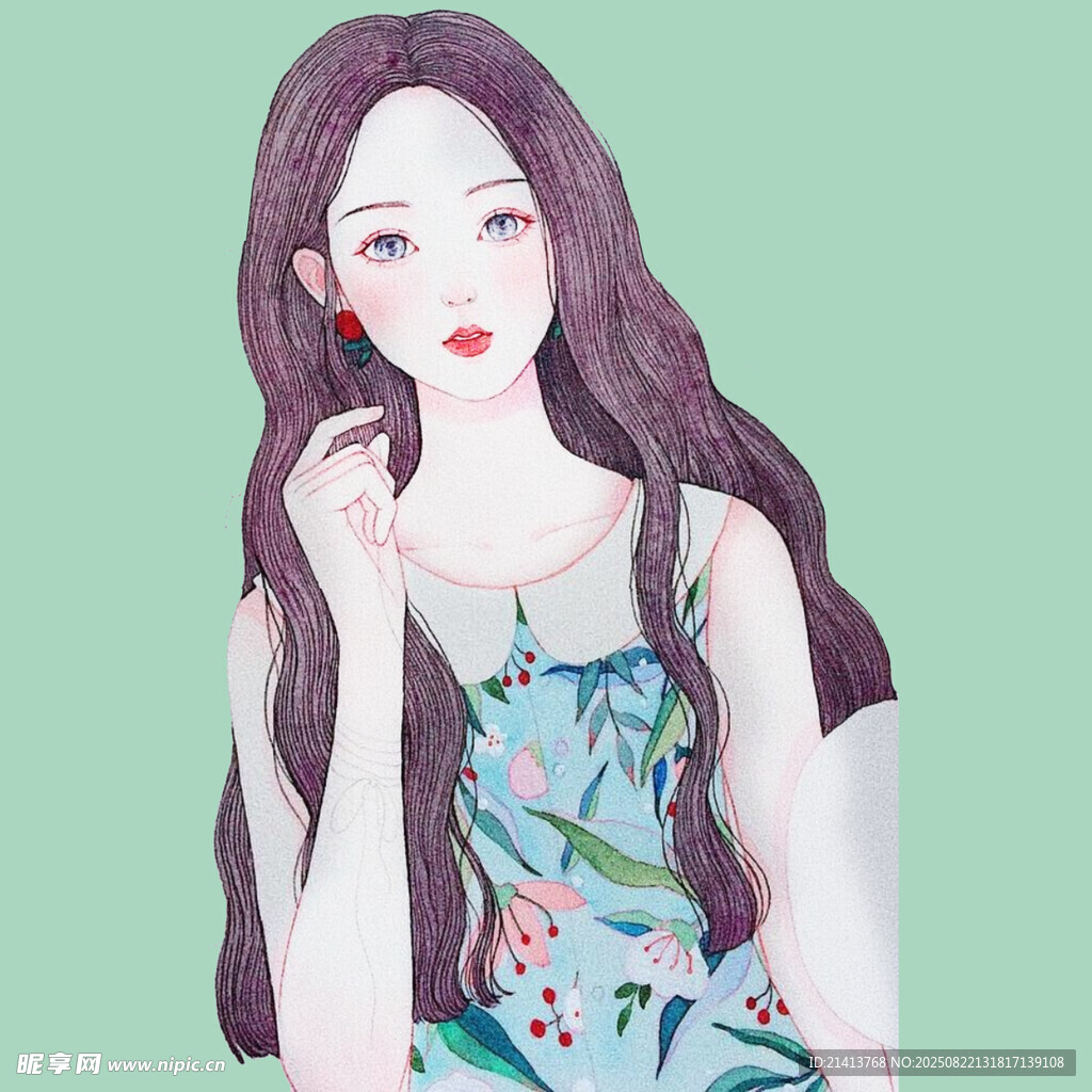 长发时尚少女优雅姿态