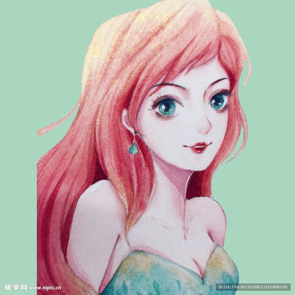 红发美人鱼形象插画