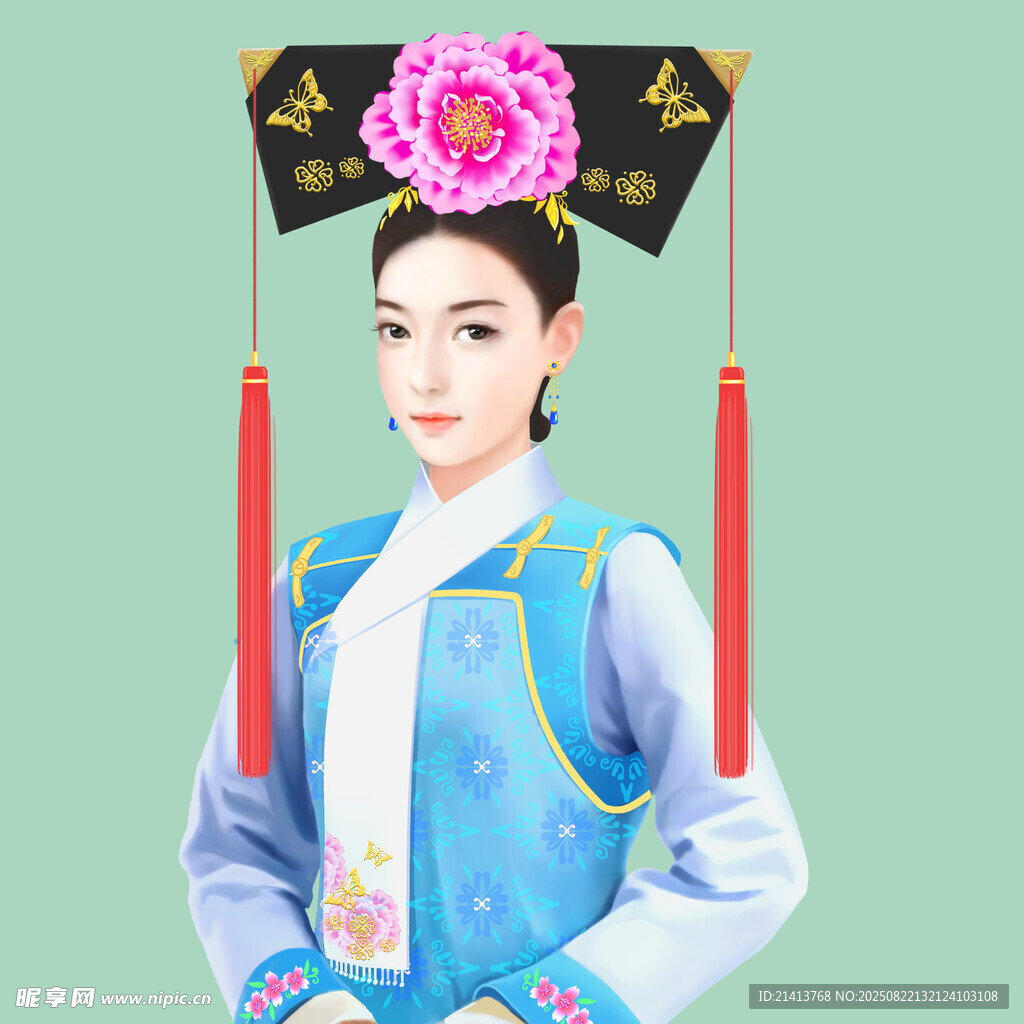 清朝旗装女子典雅扮相