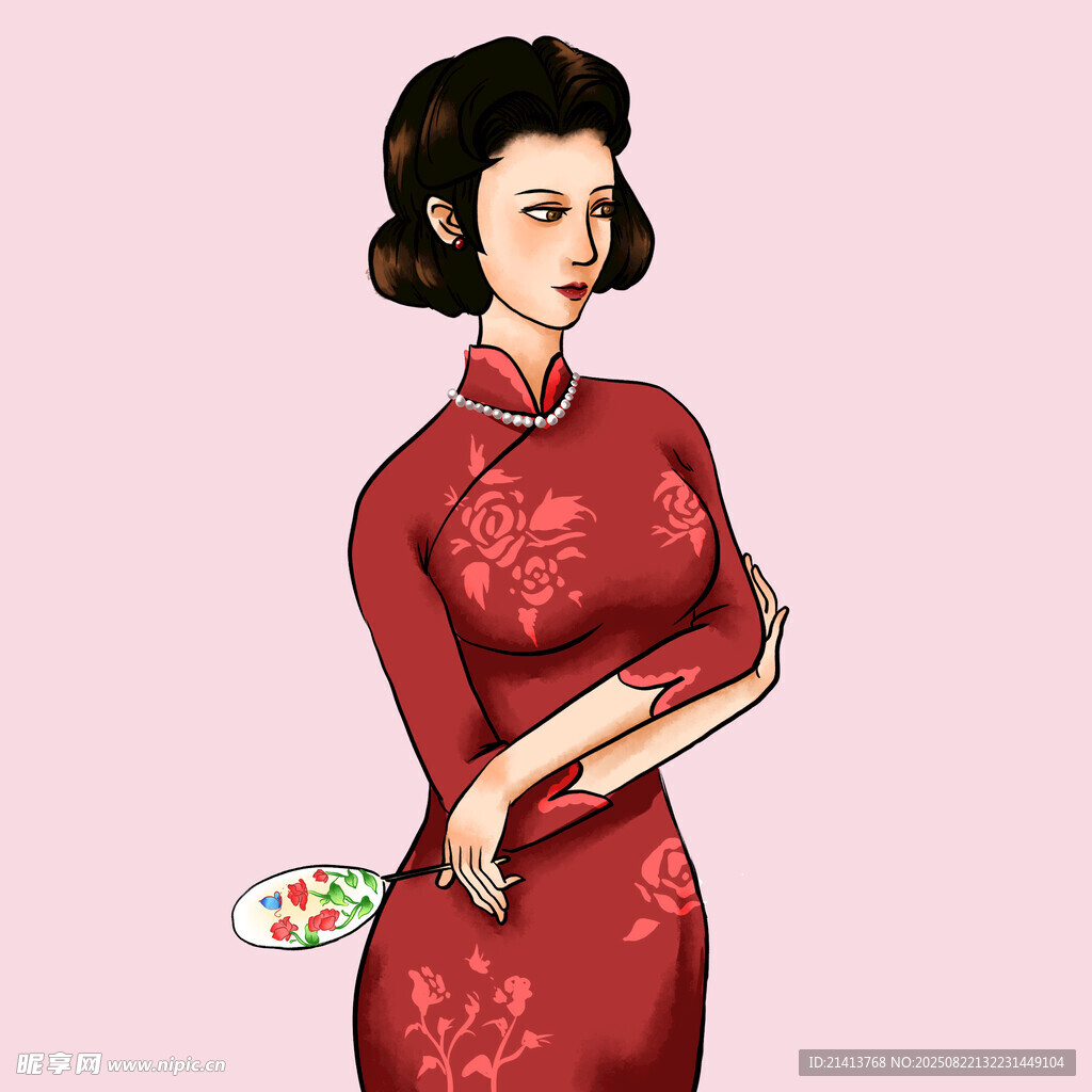 复古旗袍女子优雅姿态