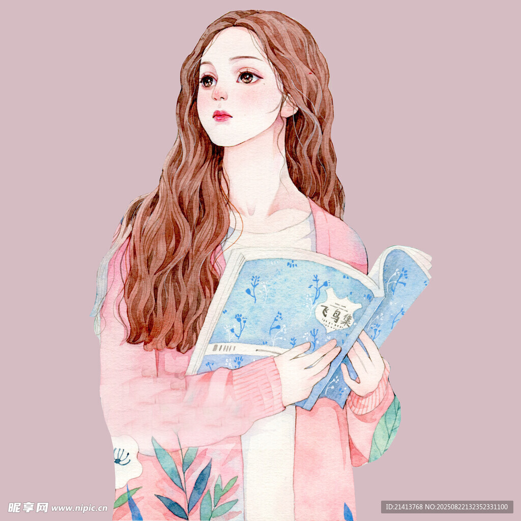 古风少女持书优雅形象