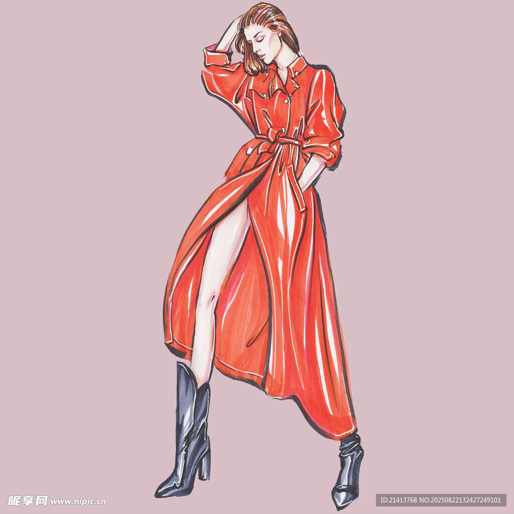 红衣女子时尚帅气姿态