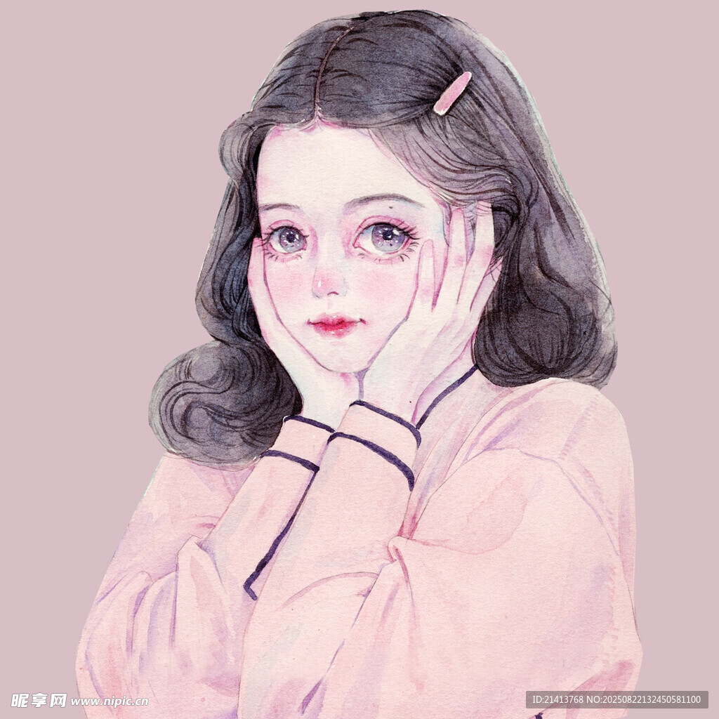 粉色系古风少女优雅姿态