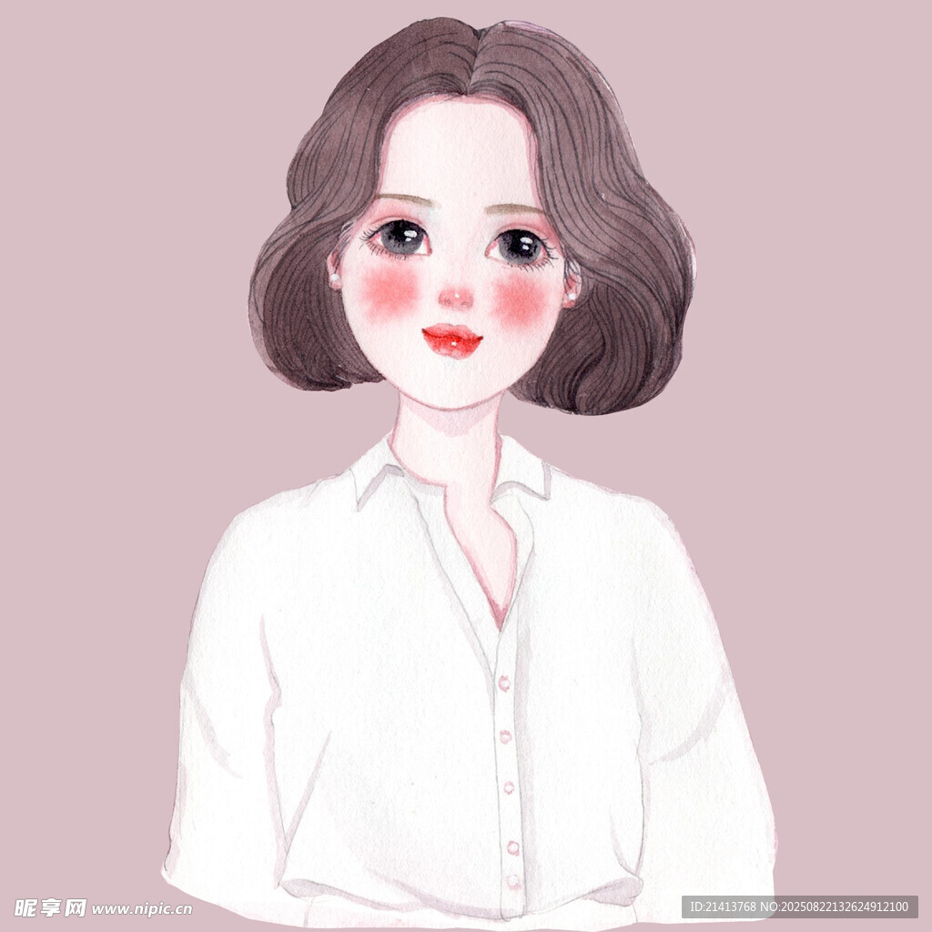 短发白衣女孩可爱插画