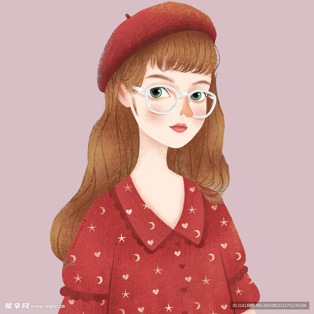 戴红帽穿红上衣的可爱女孩