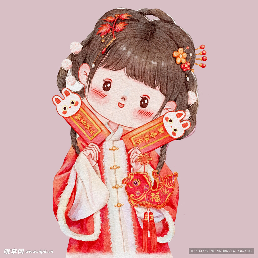 古风红衣萌娃贺新春