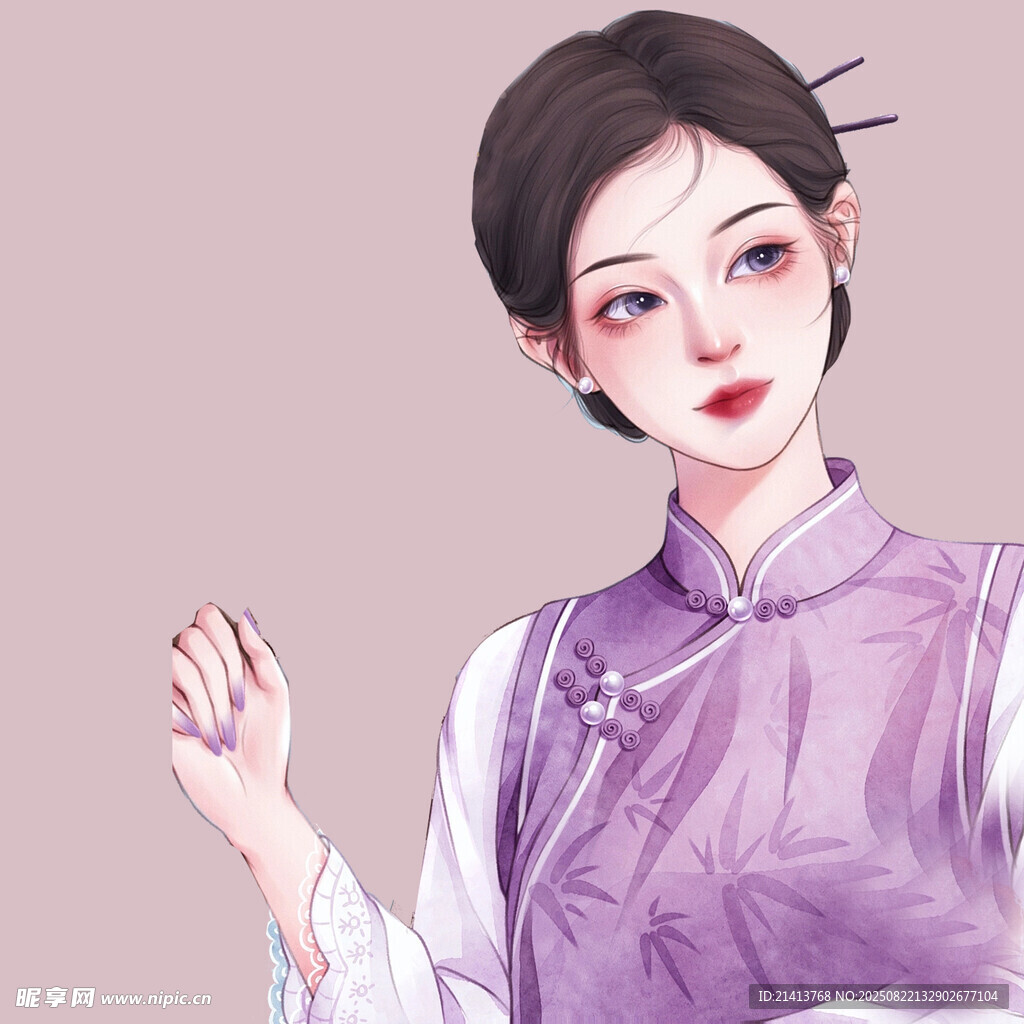 古风紫衣女子优雅姿态