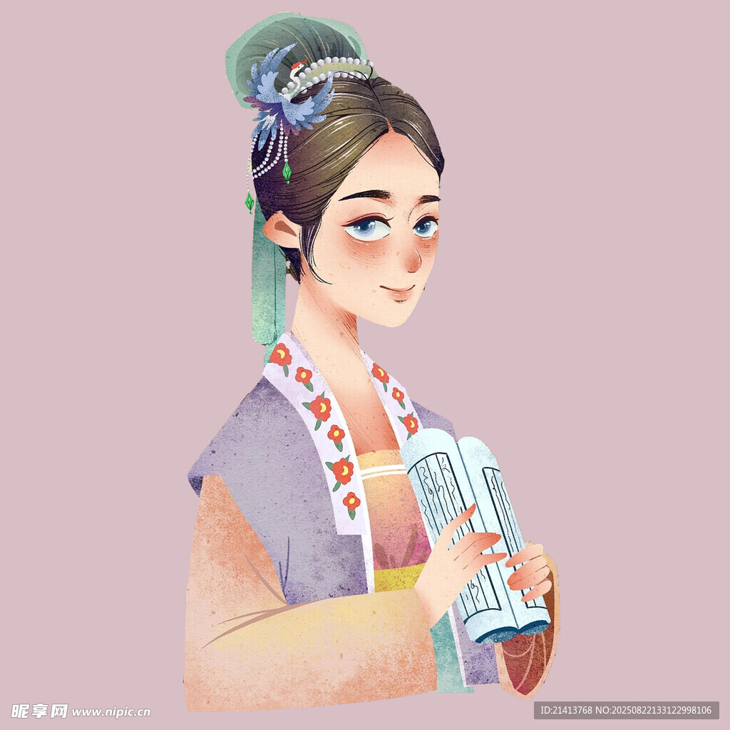 古风持书少女插画