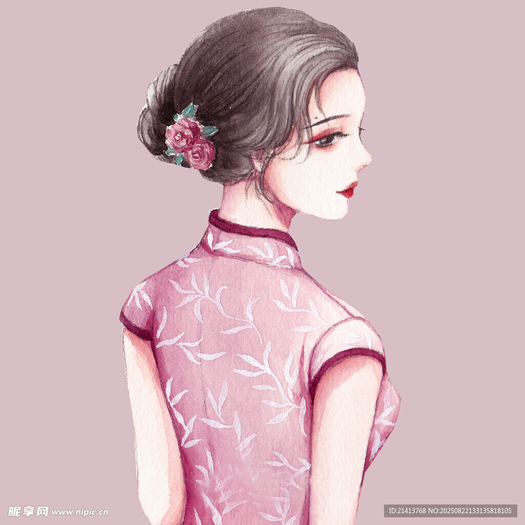 古典旗袍女子优雅侧影
