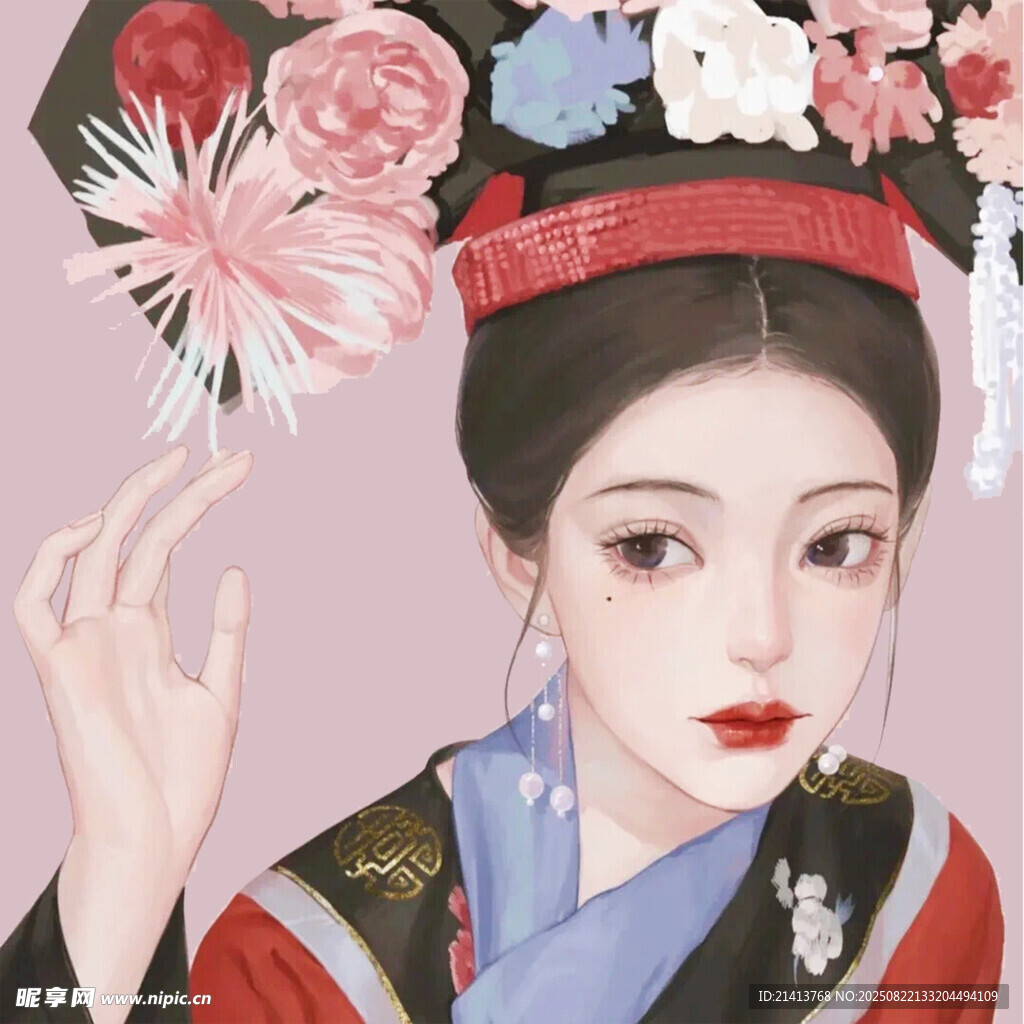 古风旗头女子优雅姿态