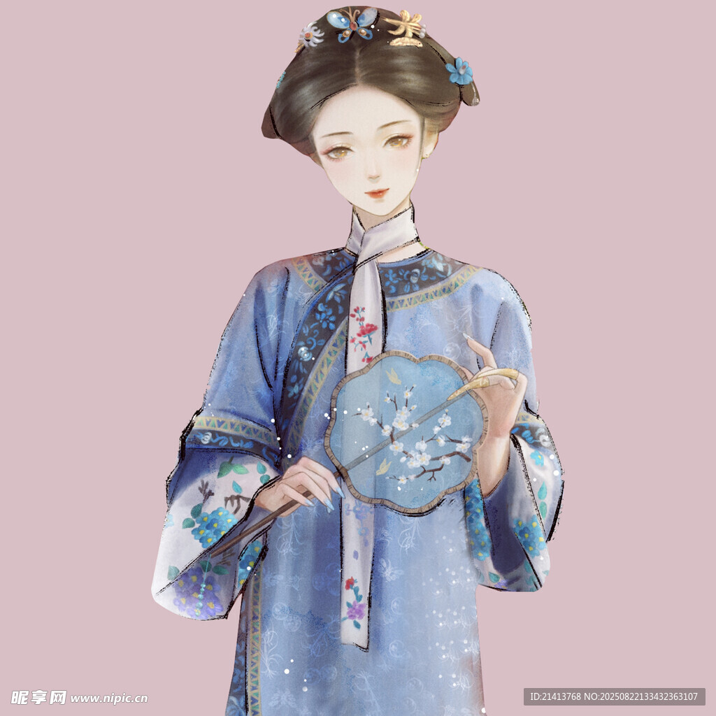 古典佳人持扇 尽显东方韵