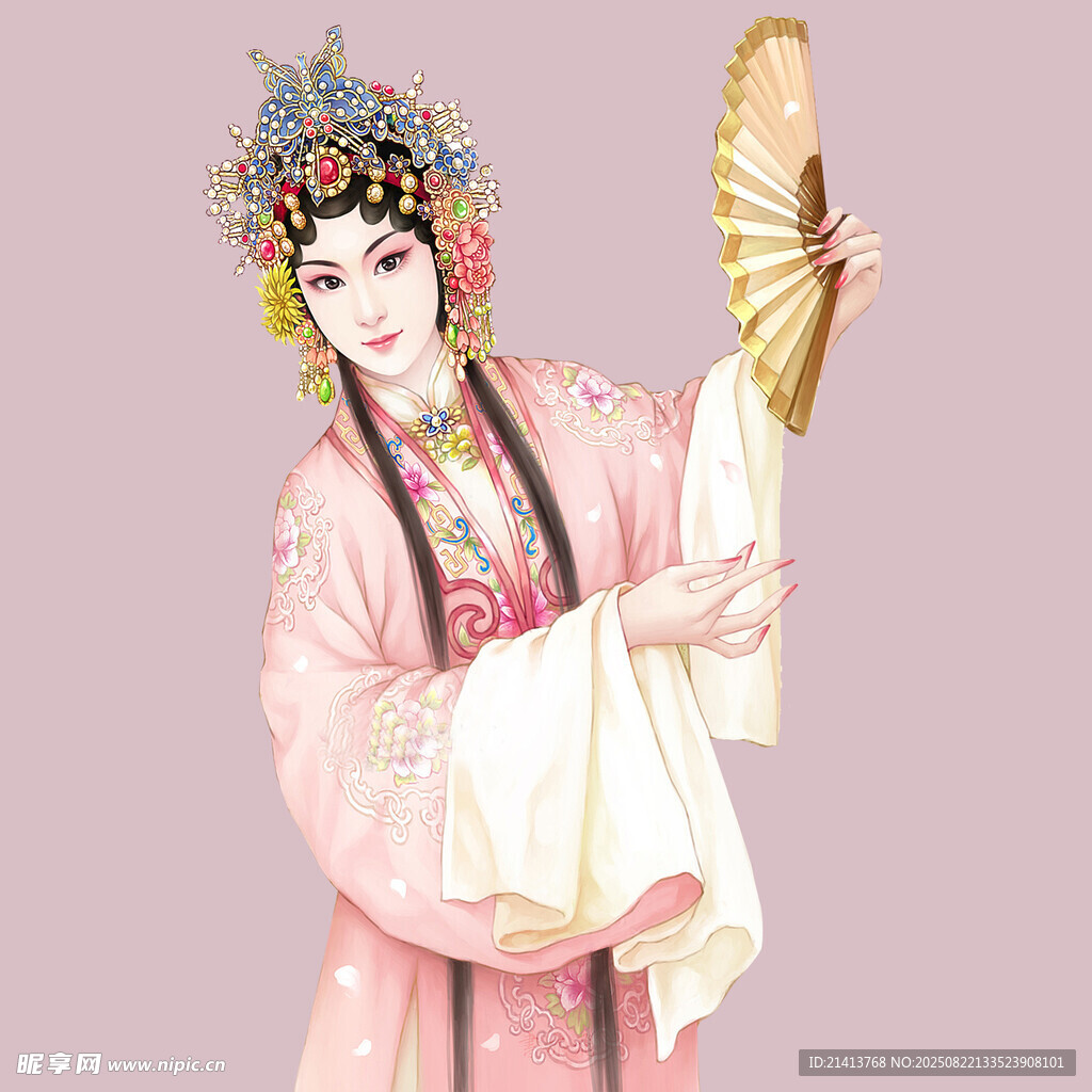 京剧旦角持扇优雅扮相