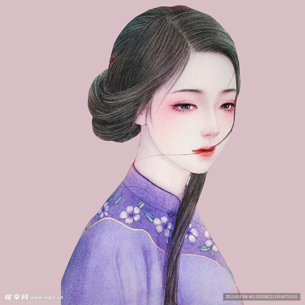 古典紫衣女子优雅画像