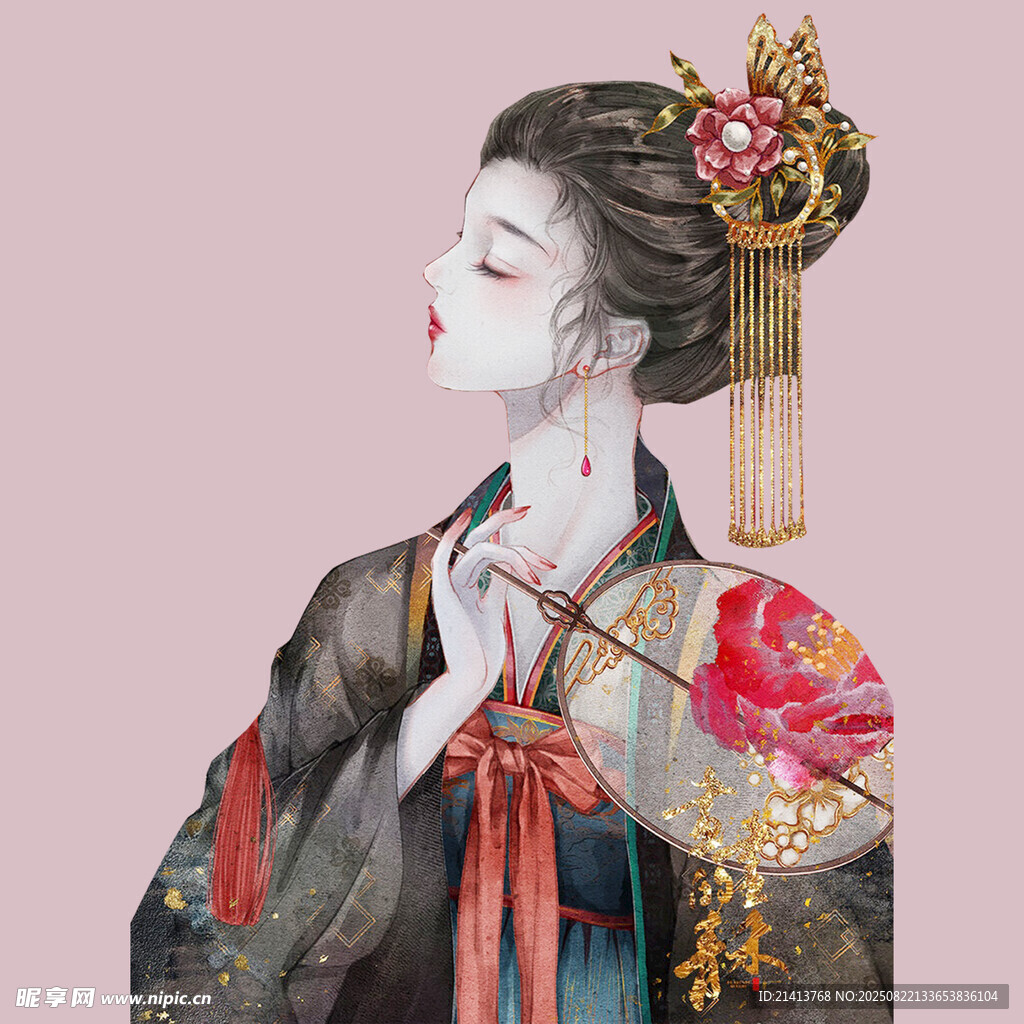 古风佳人 手持繁花展雅韵