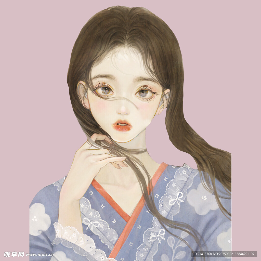 古风少女手持丝带侧颜图