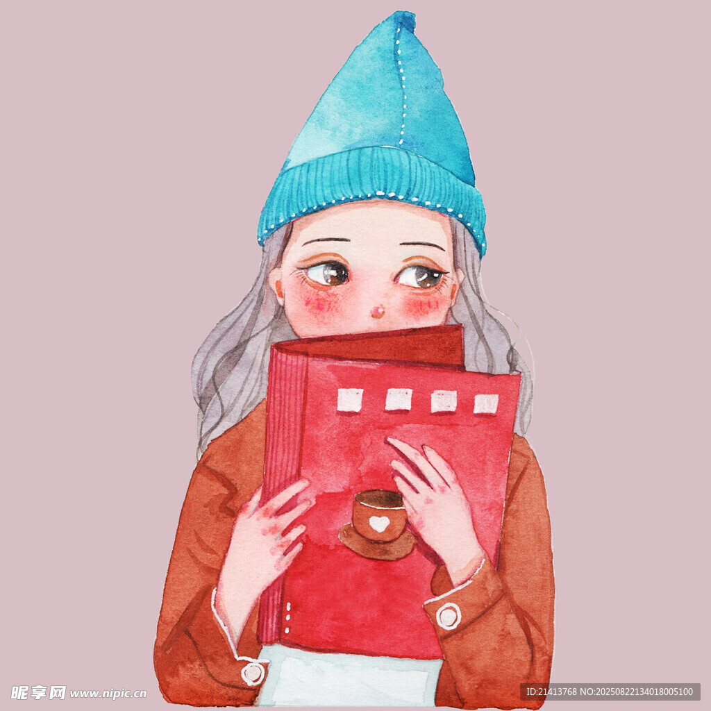 戴帽女孩捧红色书本