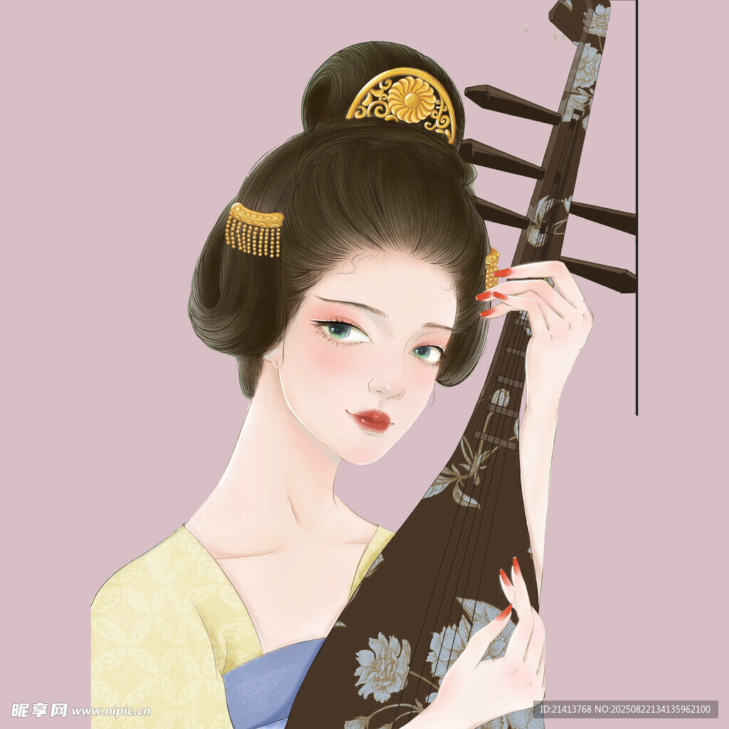古风女子持琵琶优雅模样
