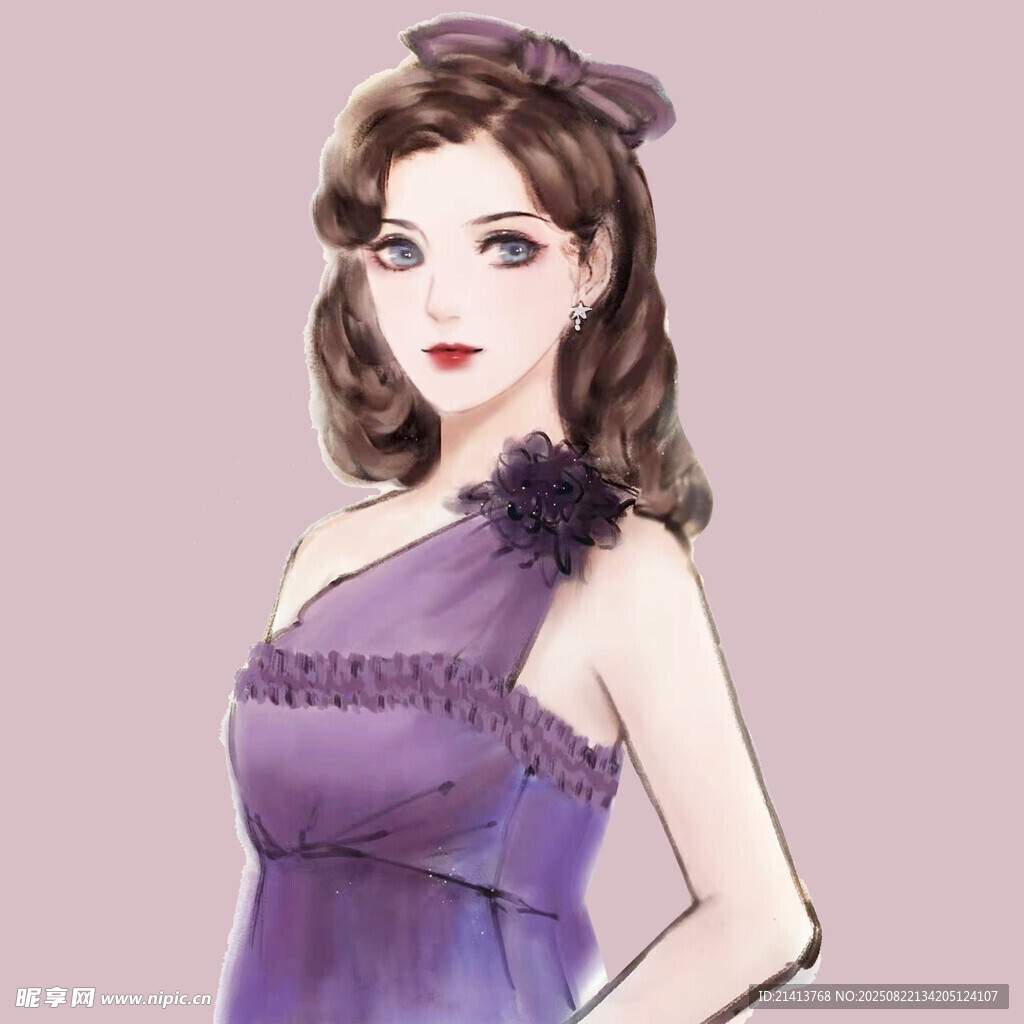 优雅紫裙复古风女子