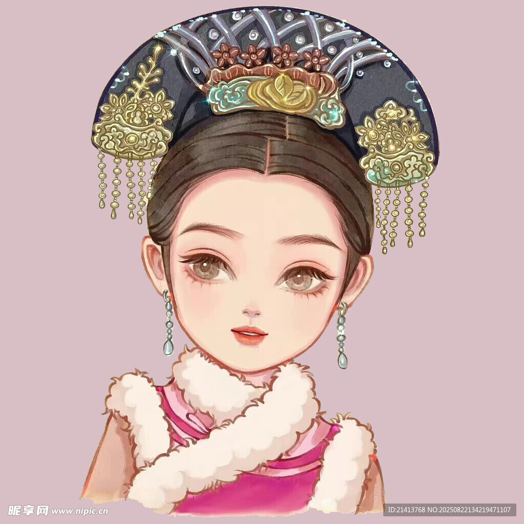 清朝旗装少女头饰精美