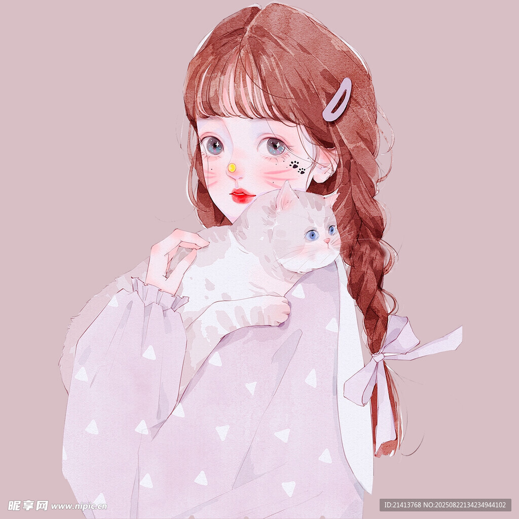 抱白兔的梦幻系长发女孩