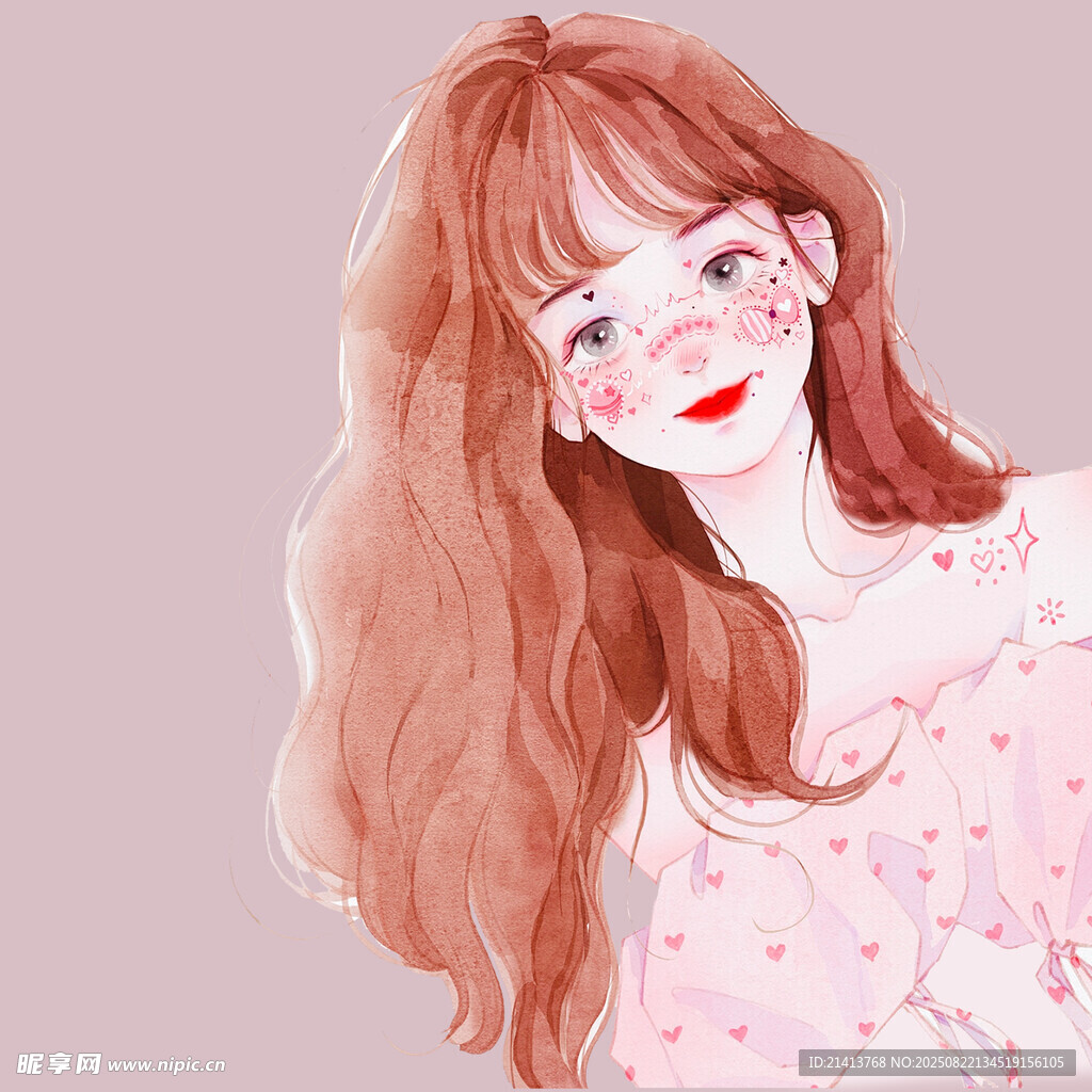 红发甜美女郎插画