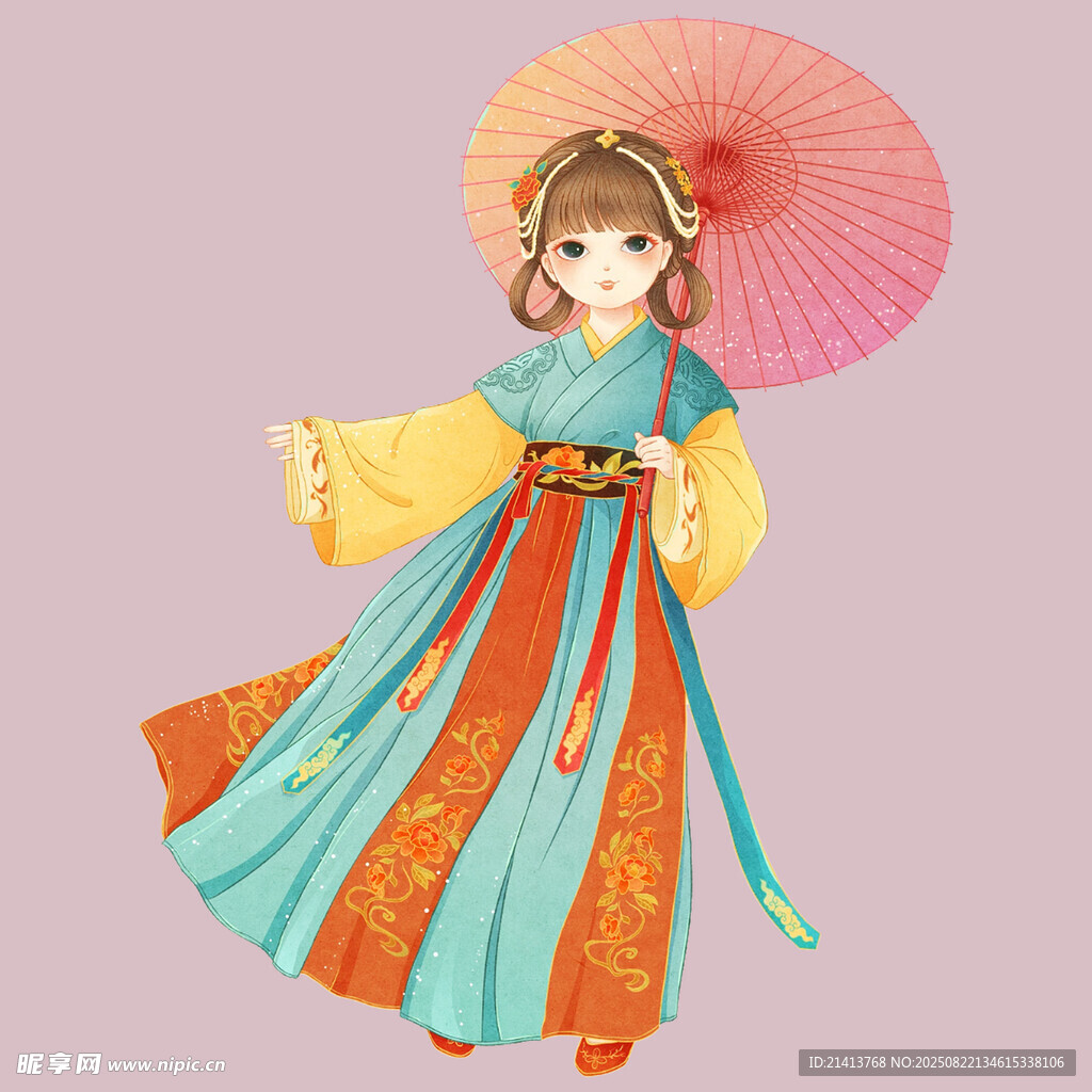 古风汉服少女撑伞起舞