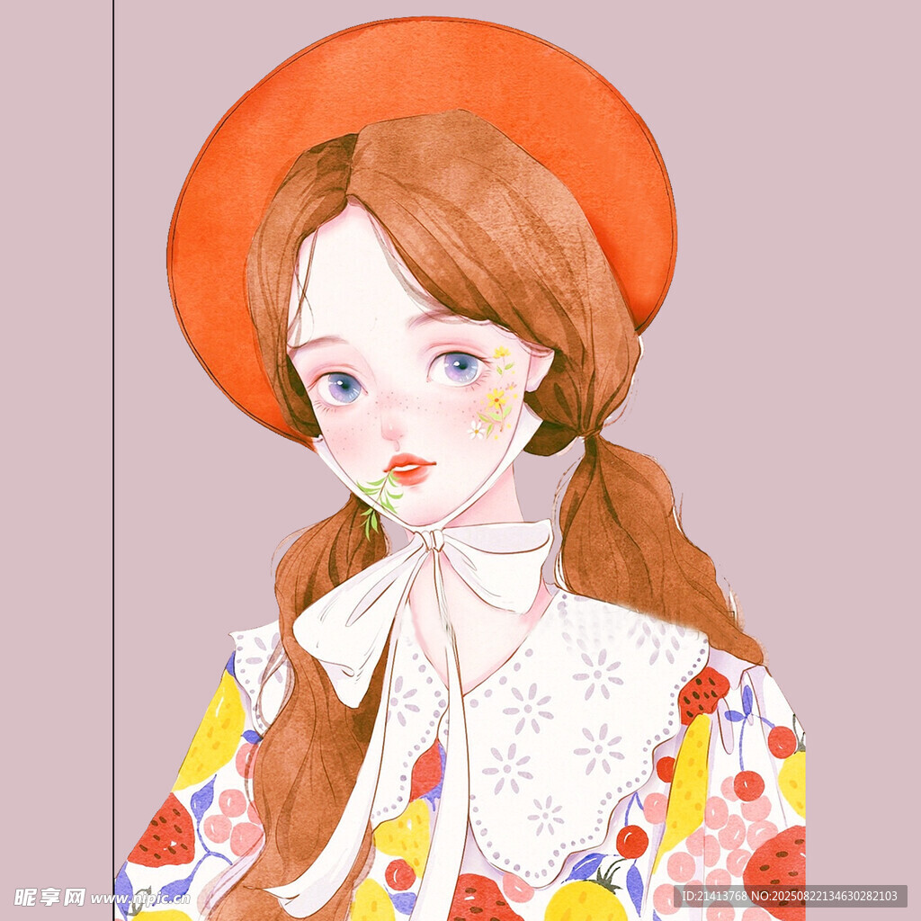 戴红帽的碎花裙少女