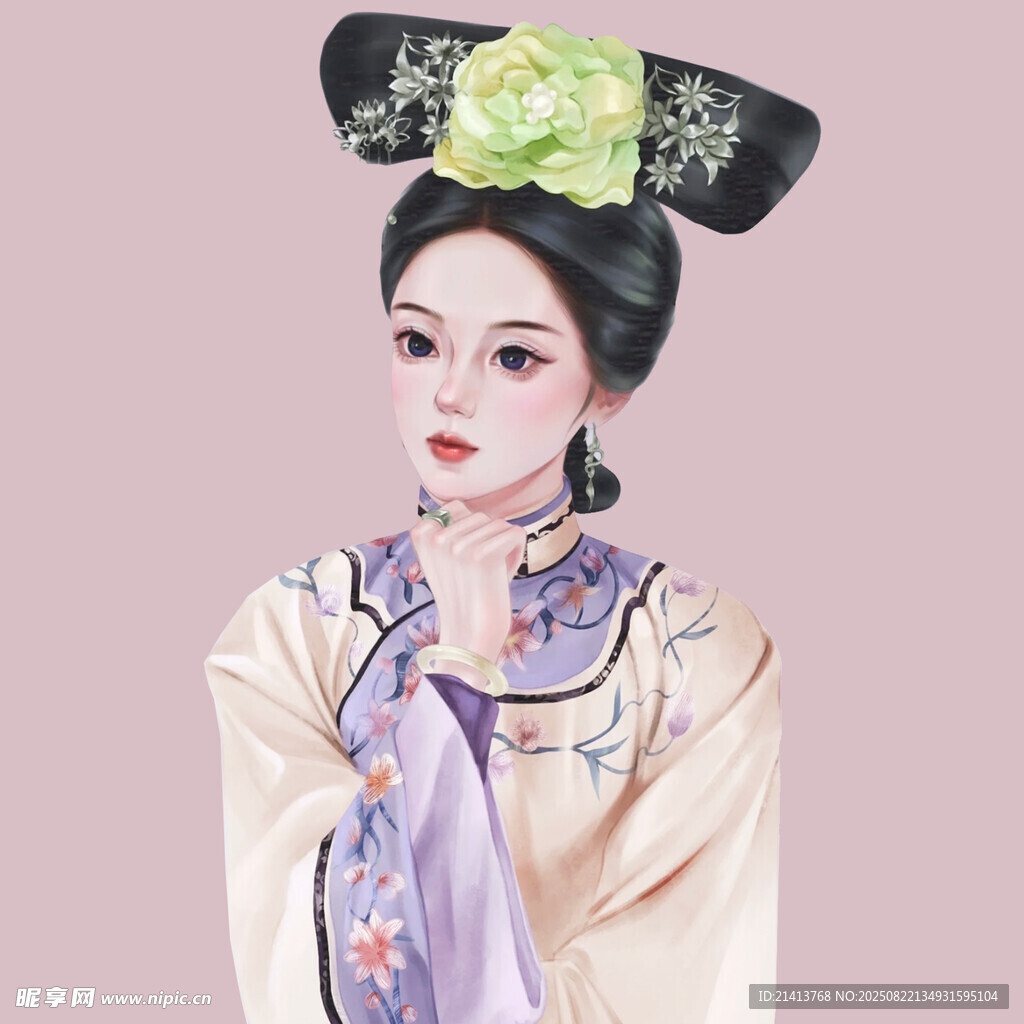 清朝旗装女子优雅扮相