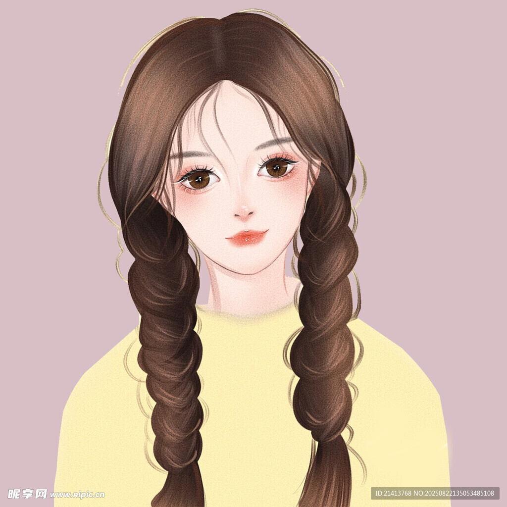 双麻花辫女孩插画