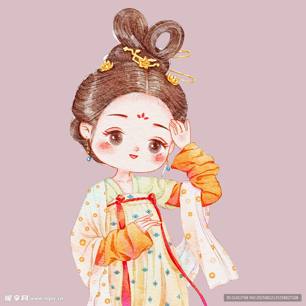 古风汉服小女孩可爱插画