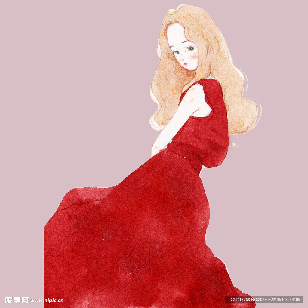 红衣金发女子优雅转身