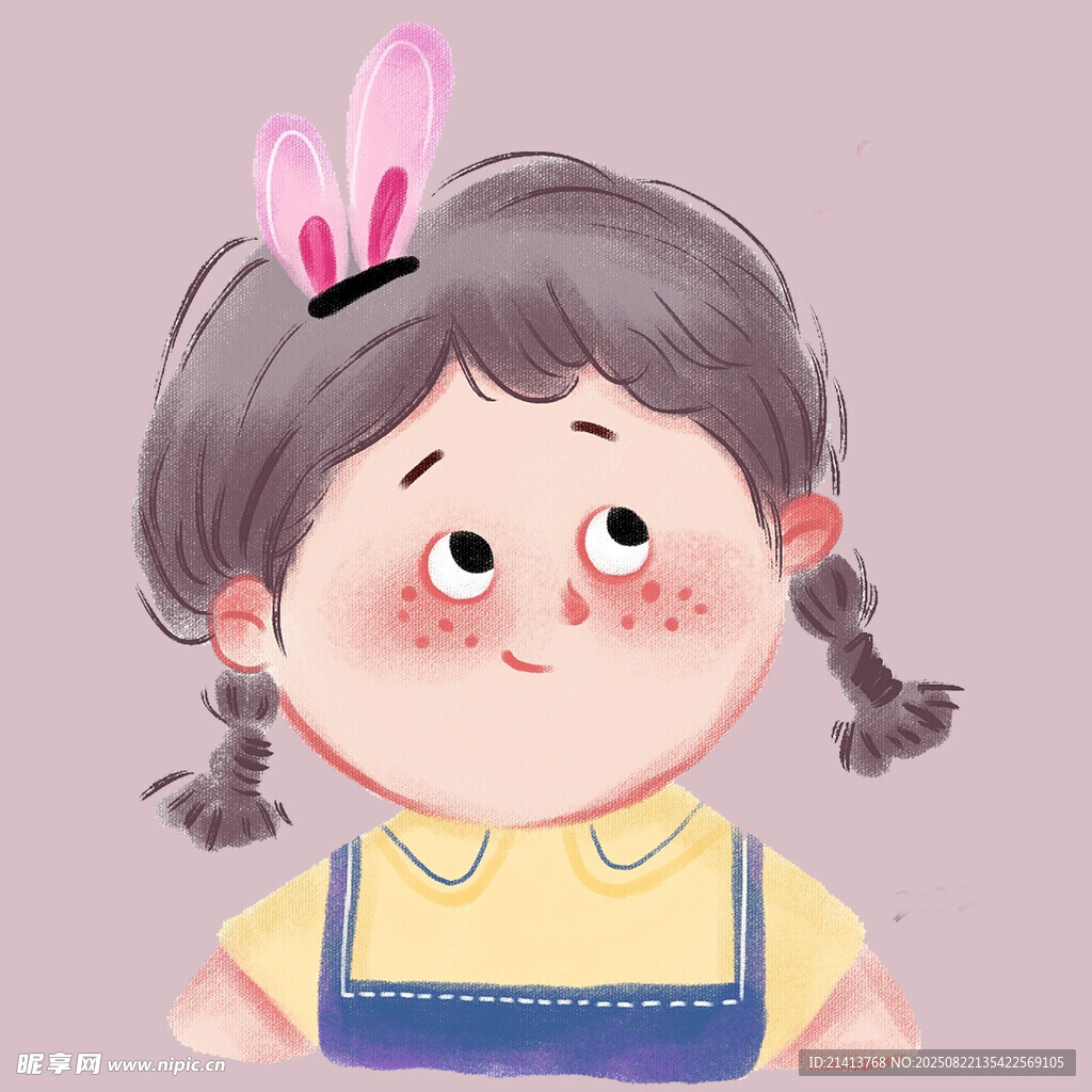 扎辫戴兔耳的可爱小女孩