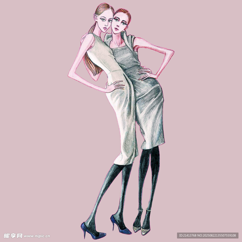 时尚双生模特插画形象