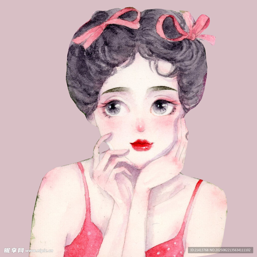 复古风甜美少女插画
