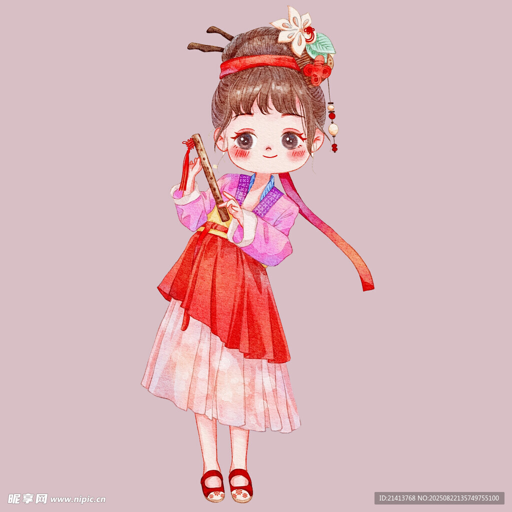 古风可爱持笛少女