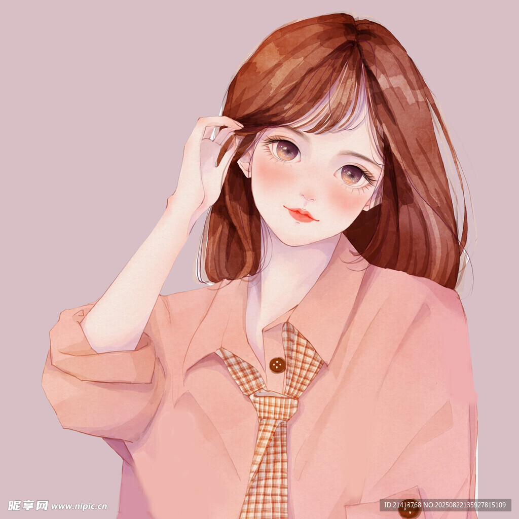 粉色系甜美少女插画