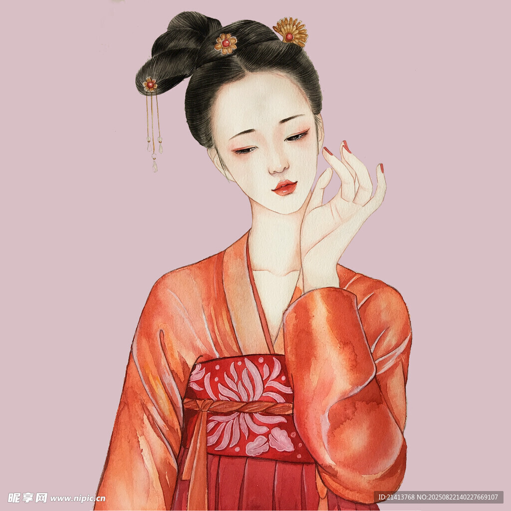 古风红衣女子优雅姿态