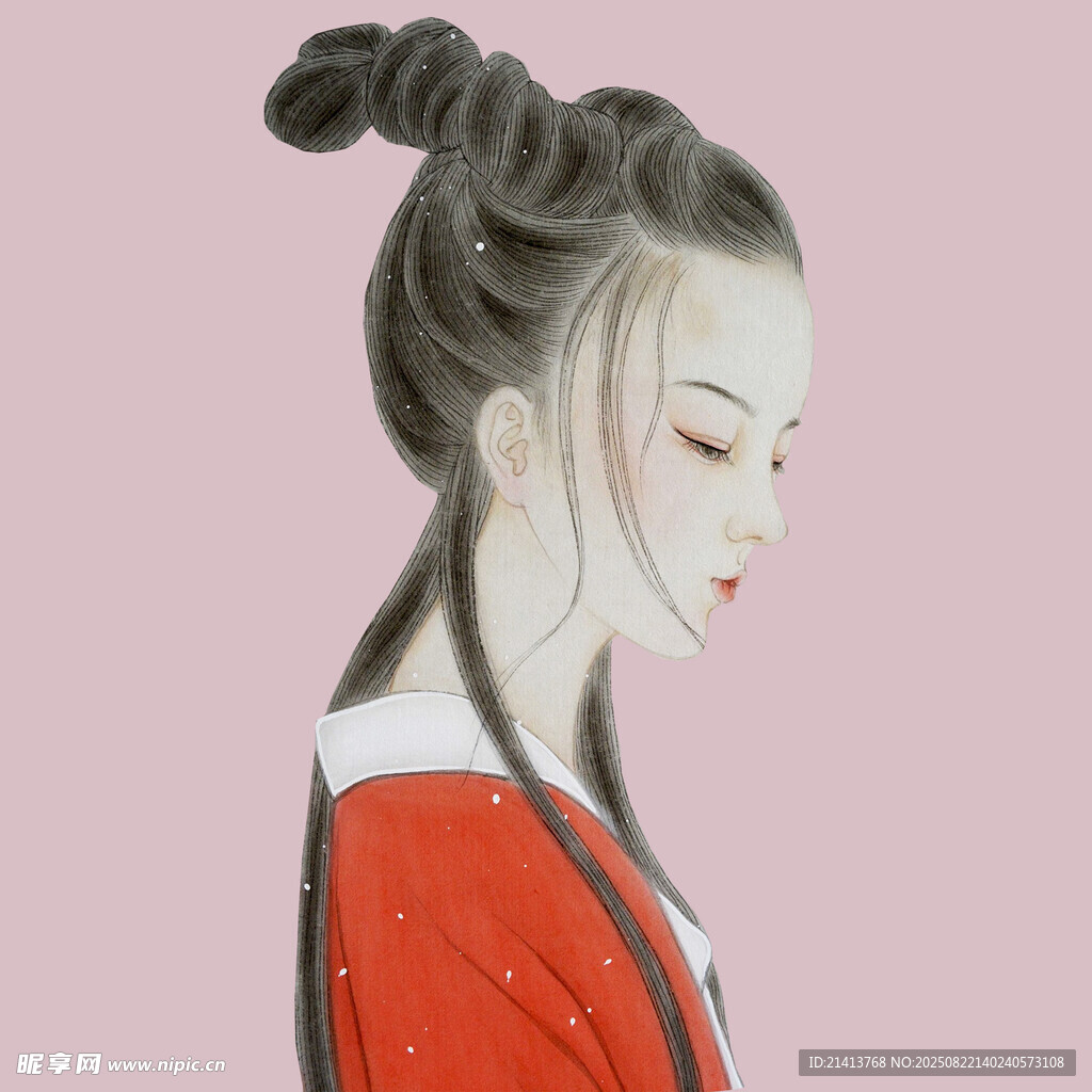 古风女子侧颜 发髻精致
