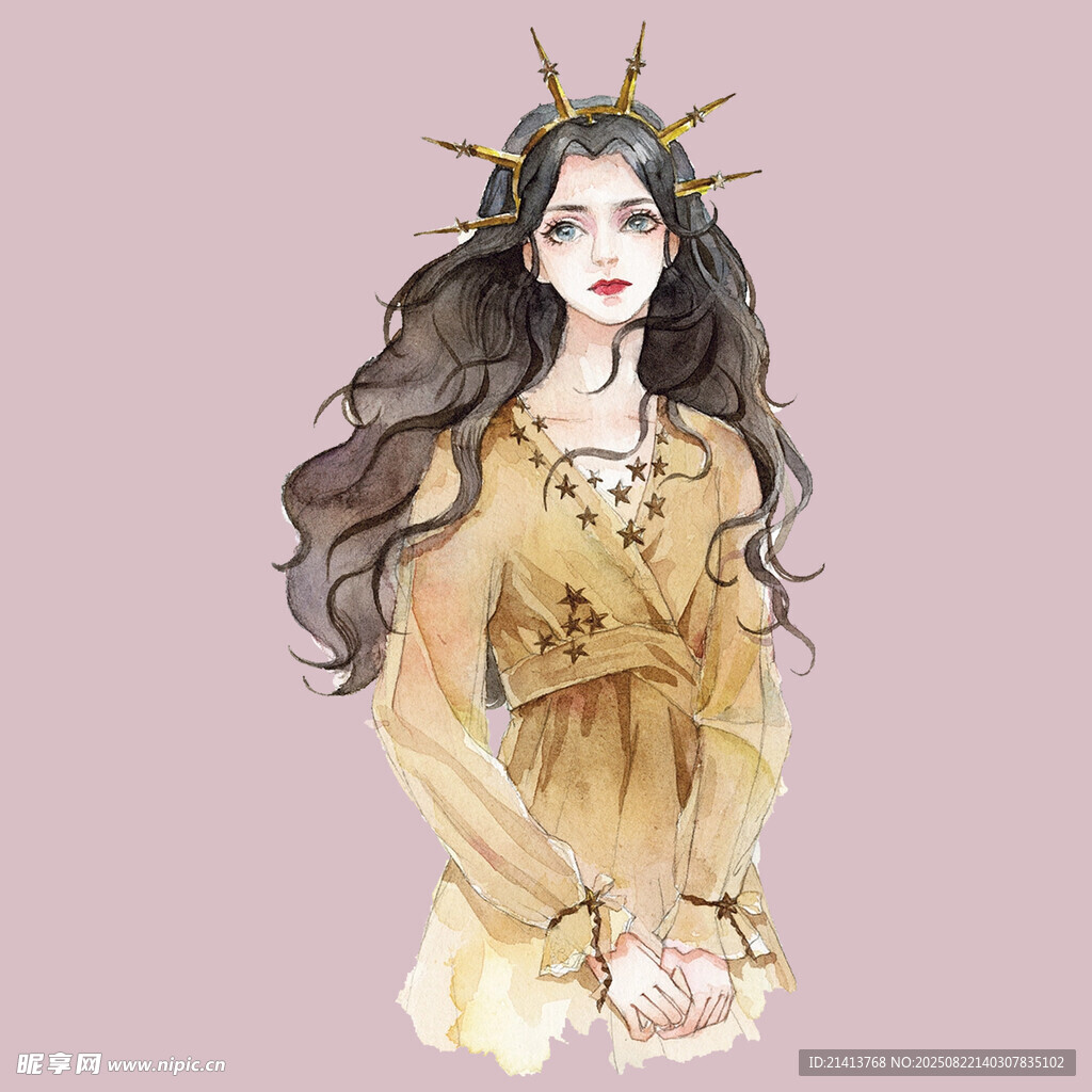 头戴金冠的古风长发女子