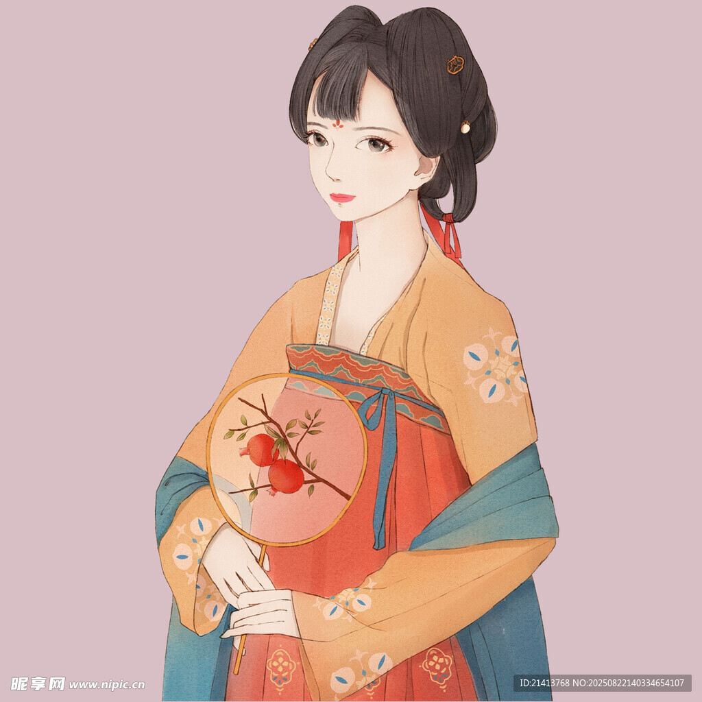 古风佳人持扇优雅而立