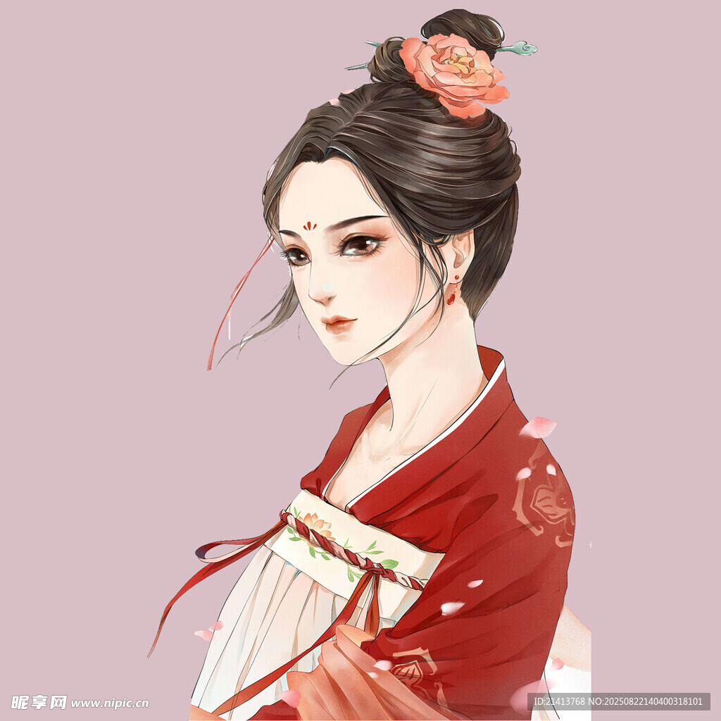 古风红衣女子优雅侧颜