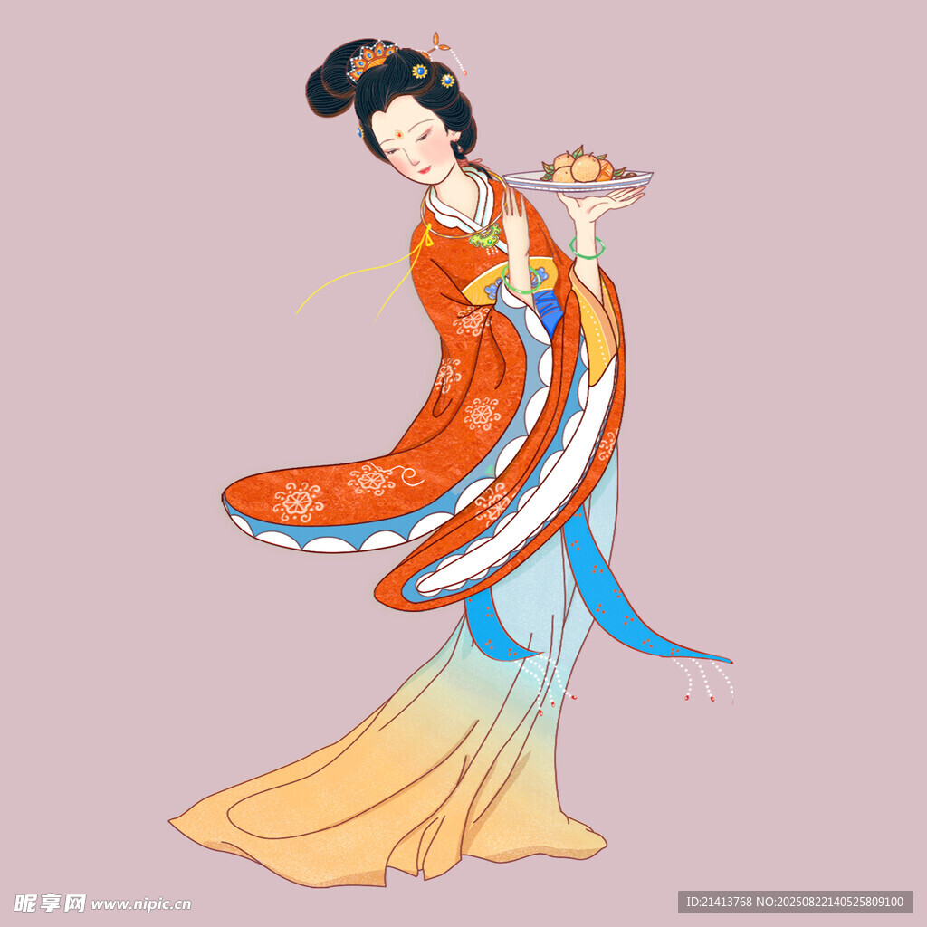 唐朝仕女端盘图