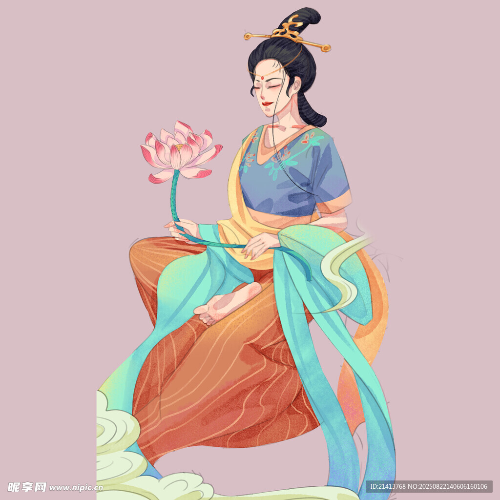 古典持花仕女图