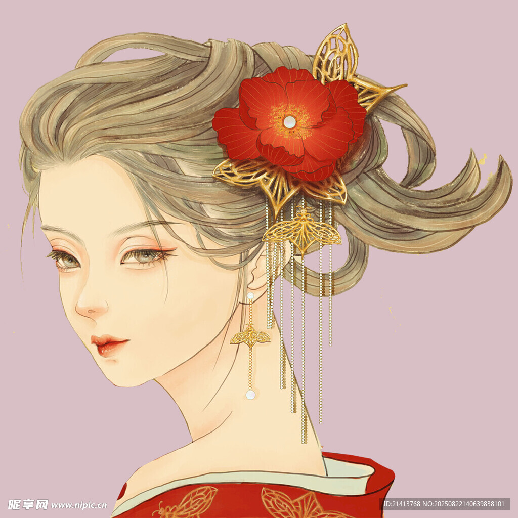 古风佳人 发髻簪花之美