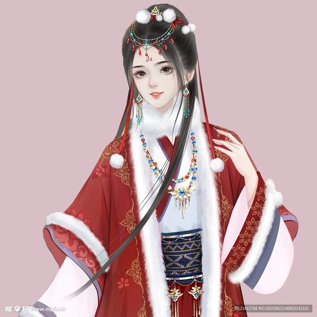 古风红衣女子优雅造型