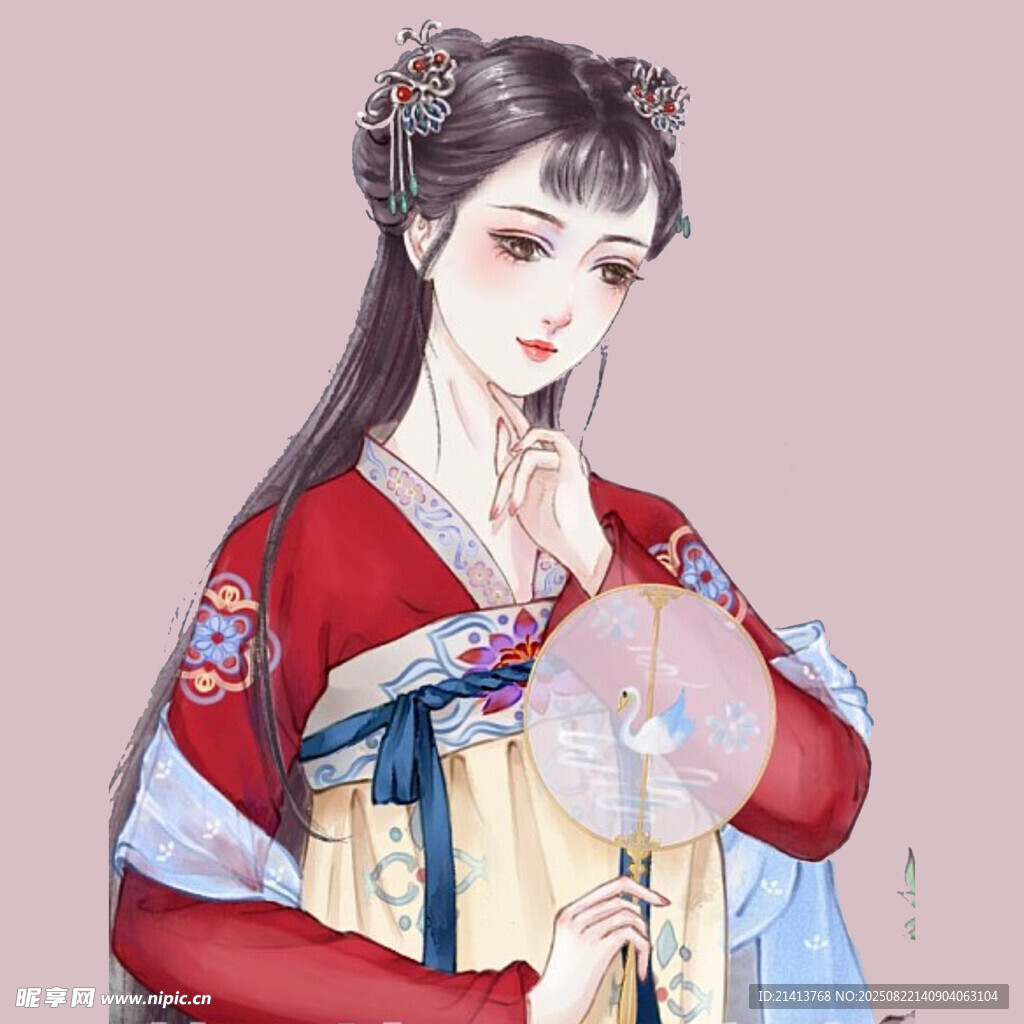 古风汉服女子手持团扇