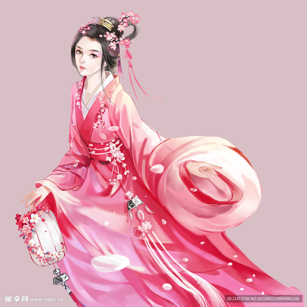 古风粉衣飘逸古装女子