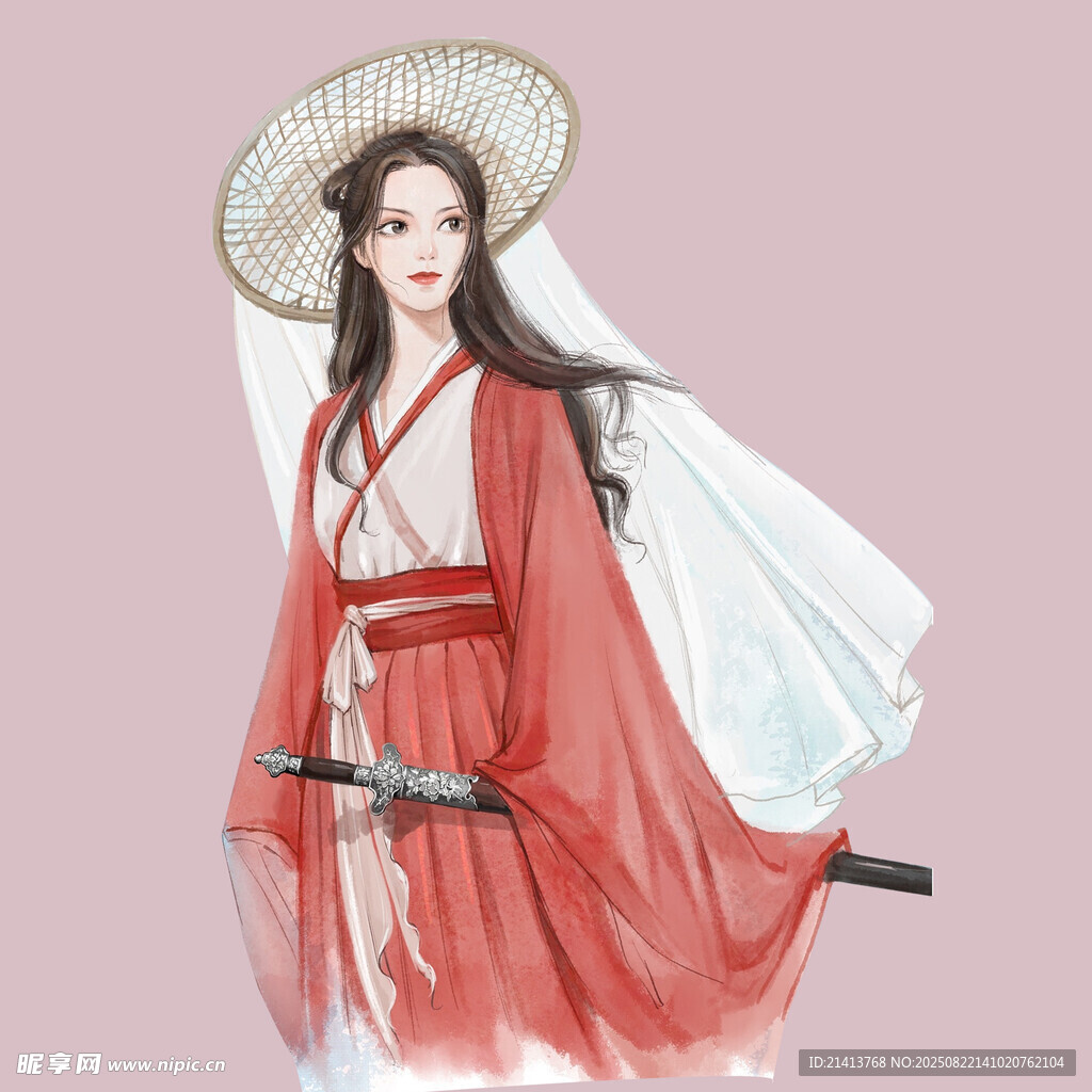 红衣侠女持剑展飒爽风姿