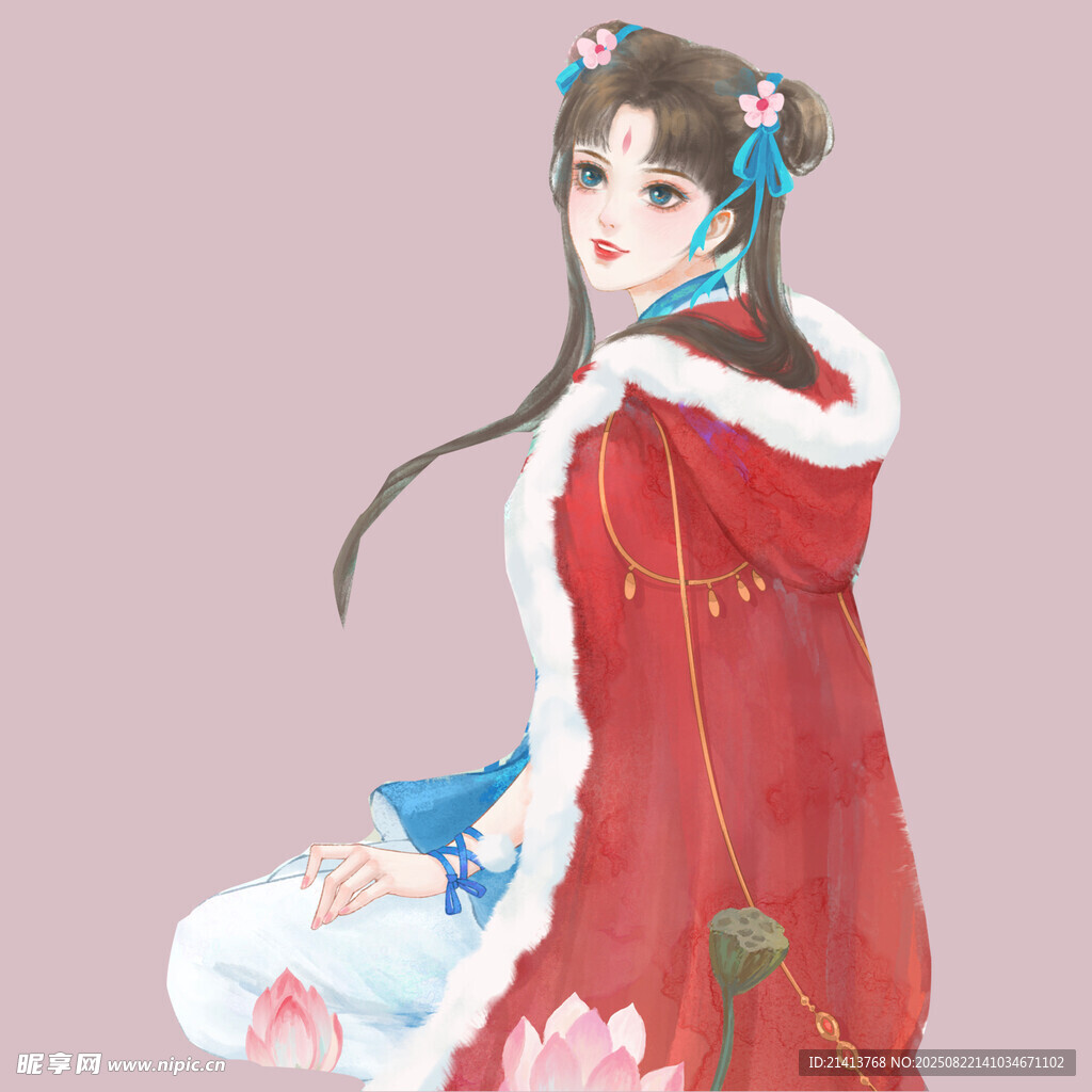 古风红衣少女优雅坐姿